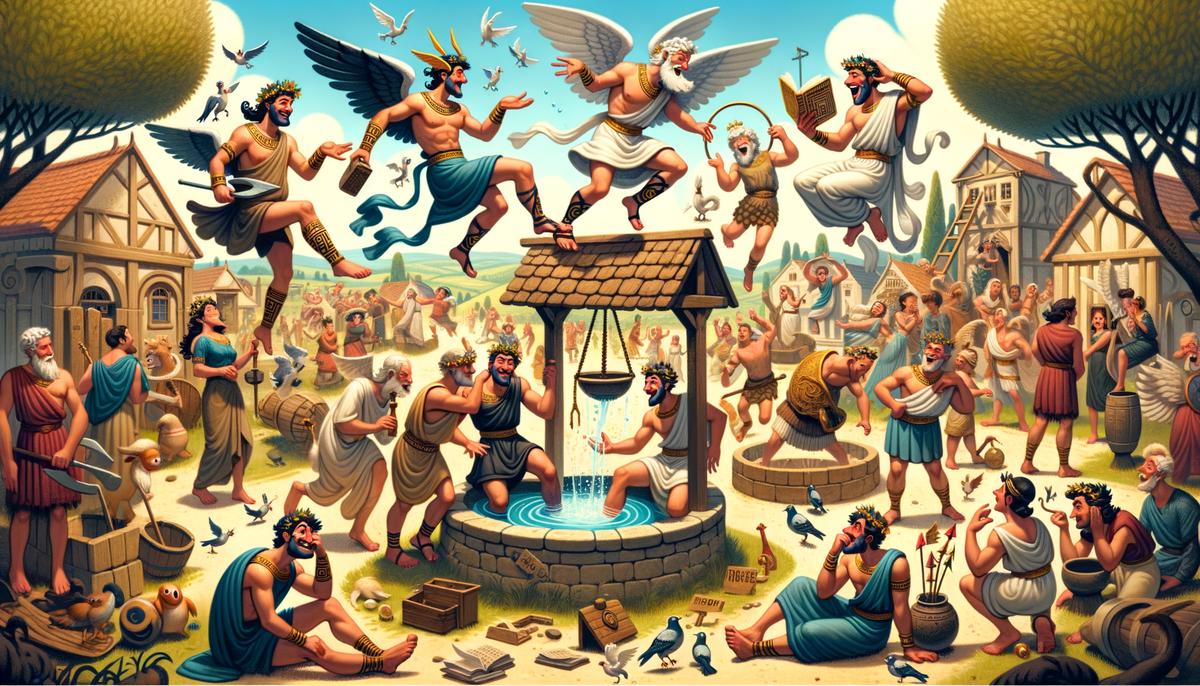Greek gods playfully interfering with mortal lives, showcasing their unpredictability