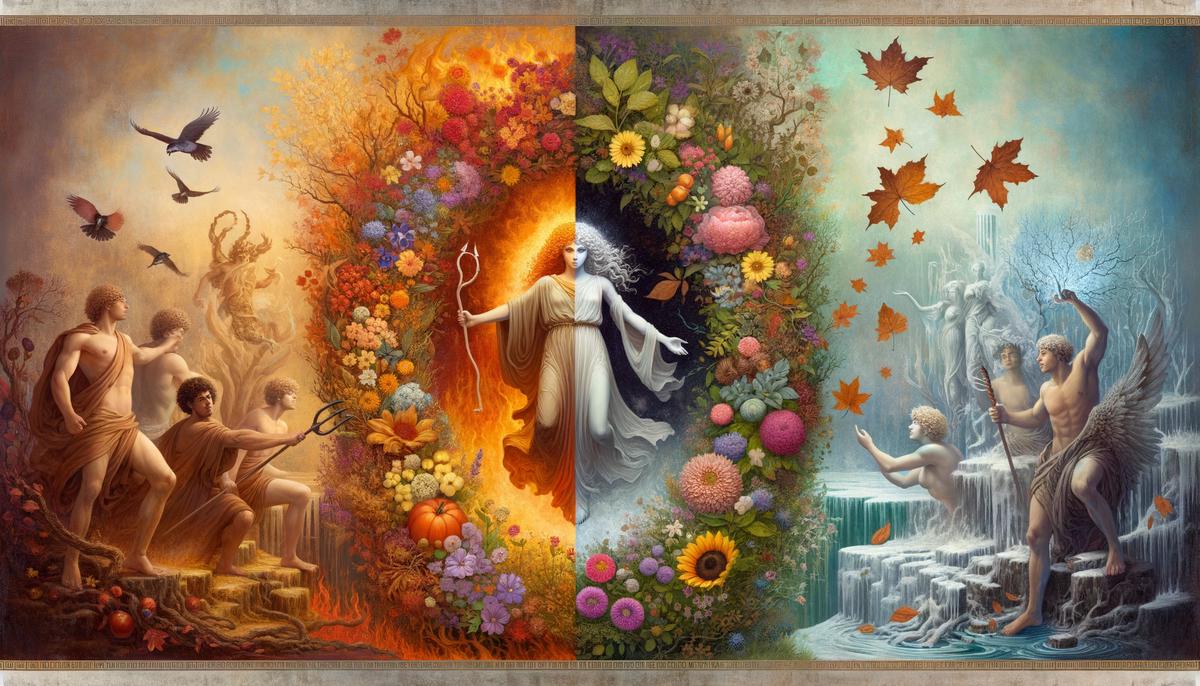 Hades and Demeter with Persephone, depicting the changing seasons