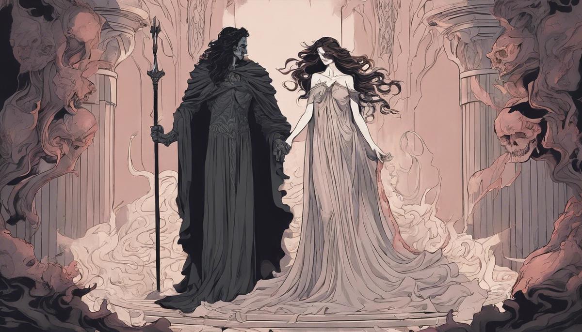 Hades and Persephone ruling together in the underworld
