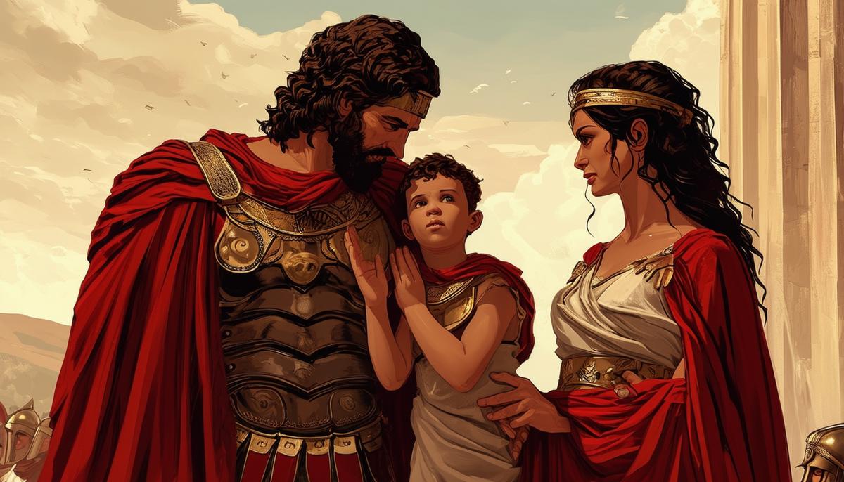 Hector bidding farewell to his wife Andromache and their son Astyanax before battle