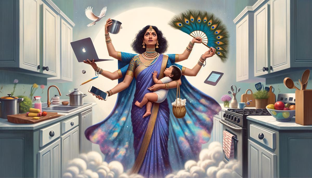 Hera as a multitasking mother figure juggling various tasks