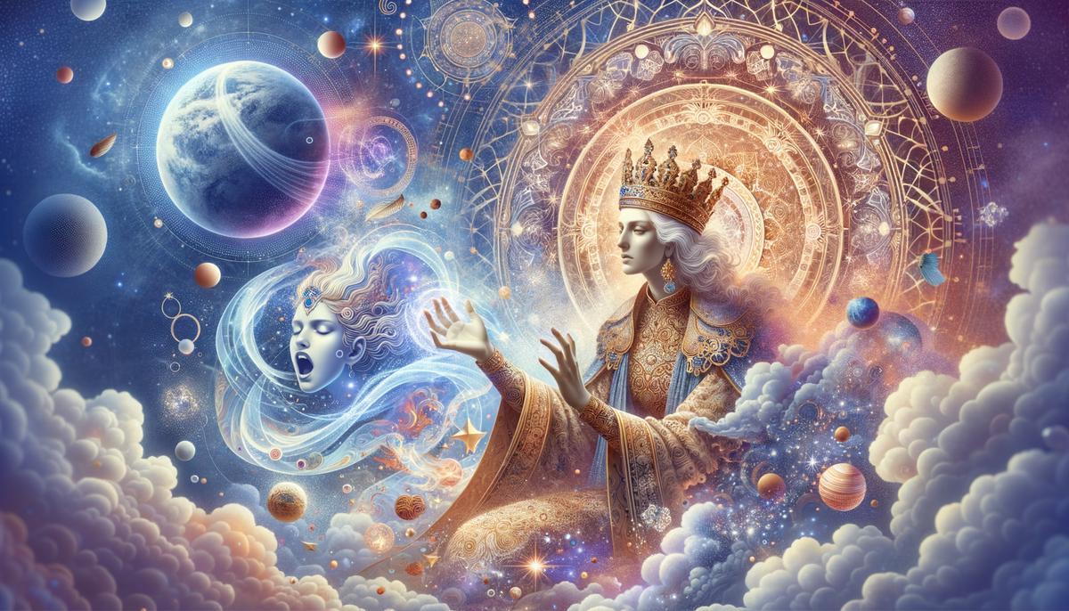 Hera, the queen of gods, casting a spell on Echo, silencing her