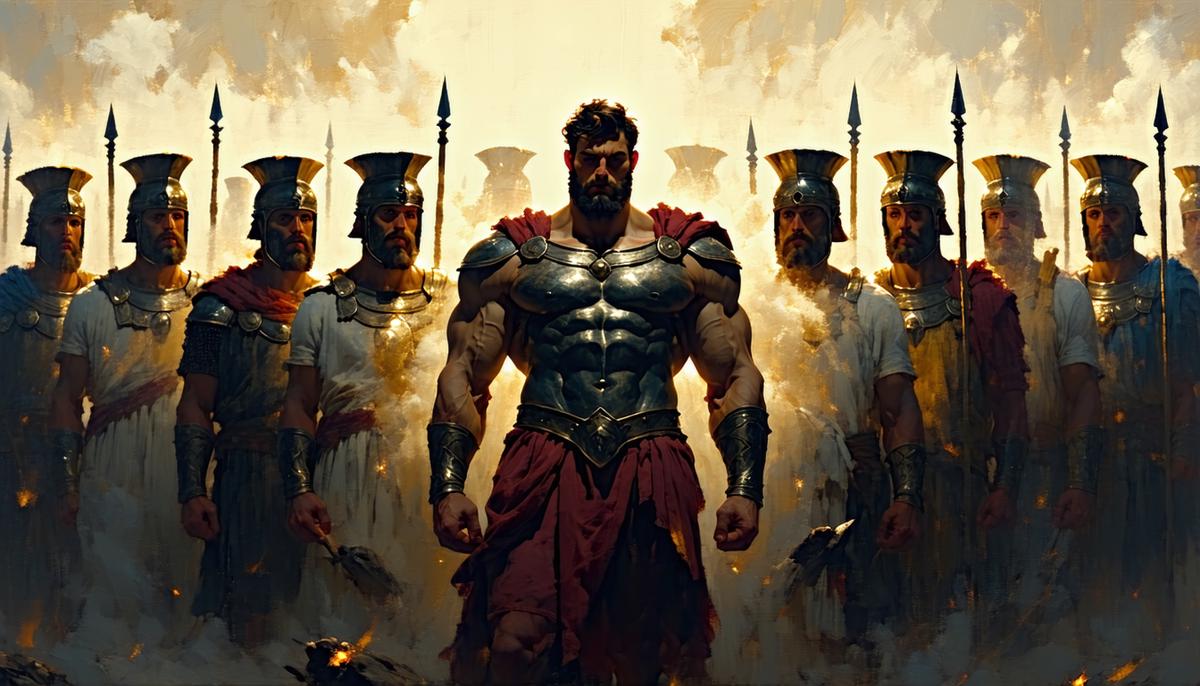Hercules facing multiple challenges representing his twelve labors
