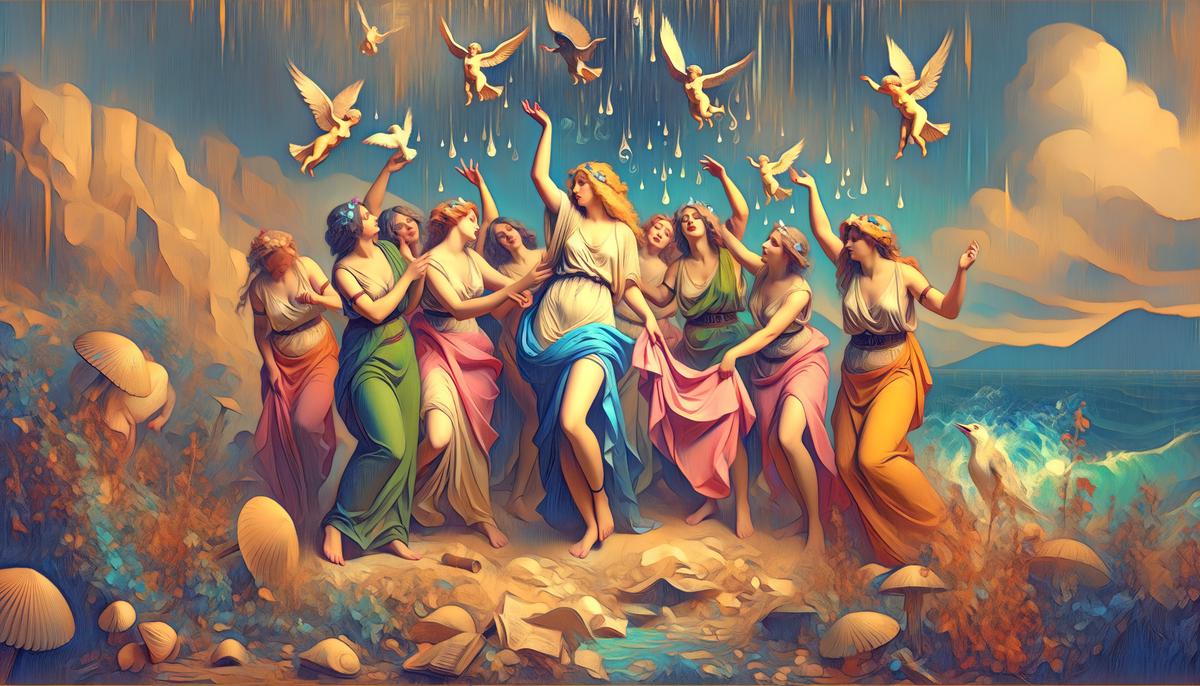 Iambe's transformation into Baubo in Greek mythology, depicted as a bold, revealing gesture that challenges societal norms and affirms the power of uninhibited feminine humor
