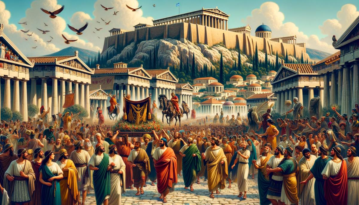 Illustration of the Panathenaia festival procession in ancient Athens