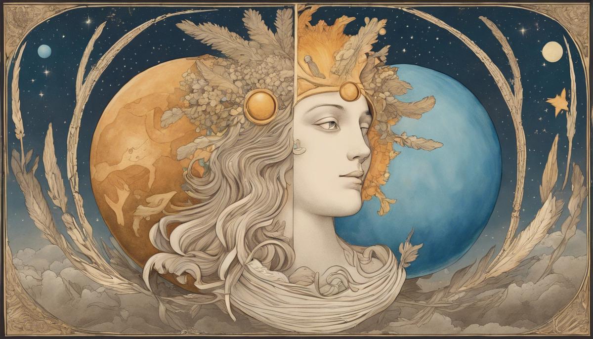 Illustration of the primordial Greek goddess Gaia representing the Earth and the god Uranus representing the Sky