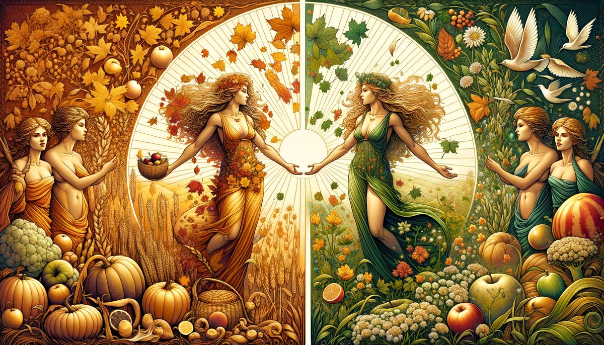 Illustration showing Demeter and Persephone representing the changing seasons
