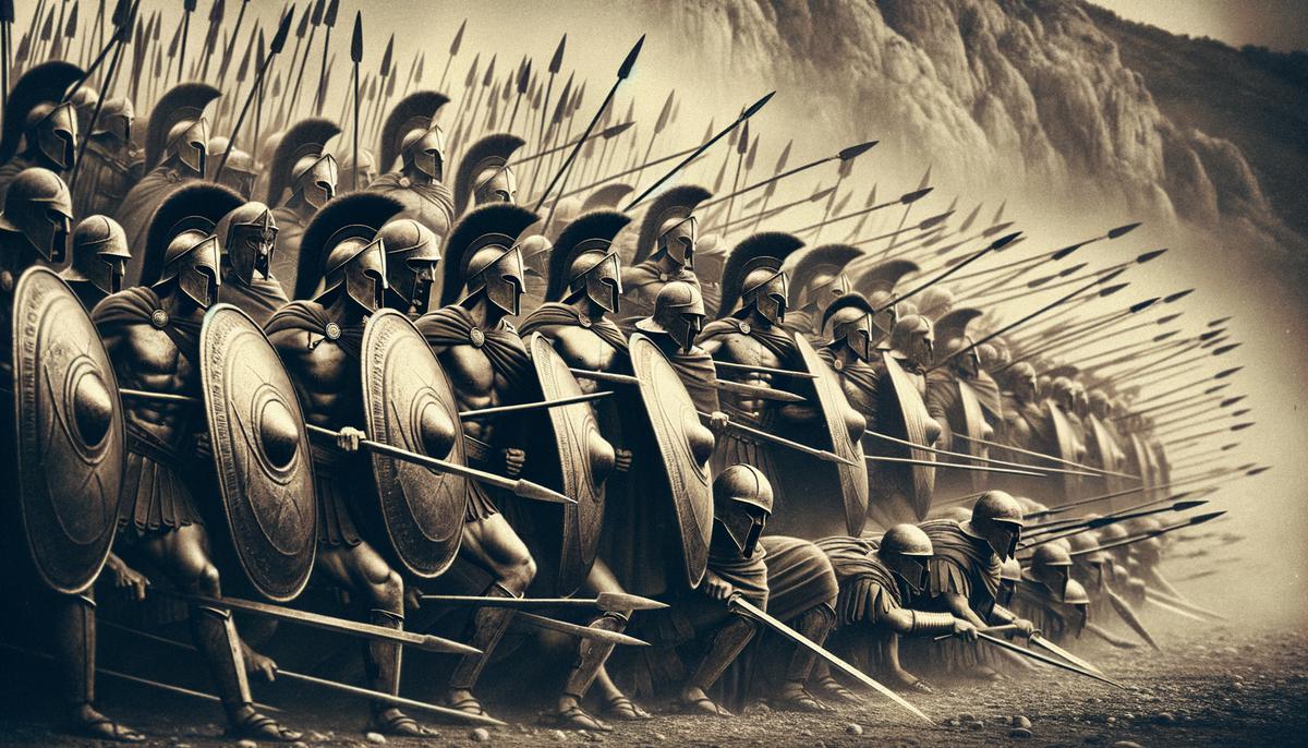 King Leonidas and his 300 Spartans making their last stand against the Persian army at the narrow pass of Thermopylae