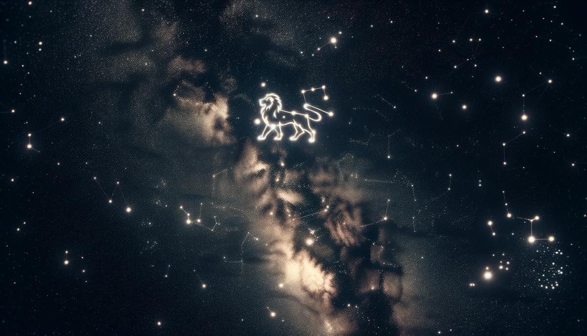 Leo constellation with a faint outline of a lion in the night sky