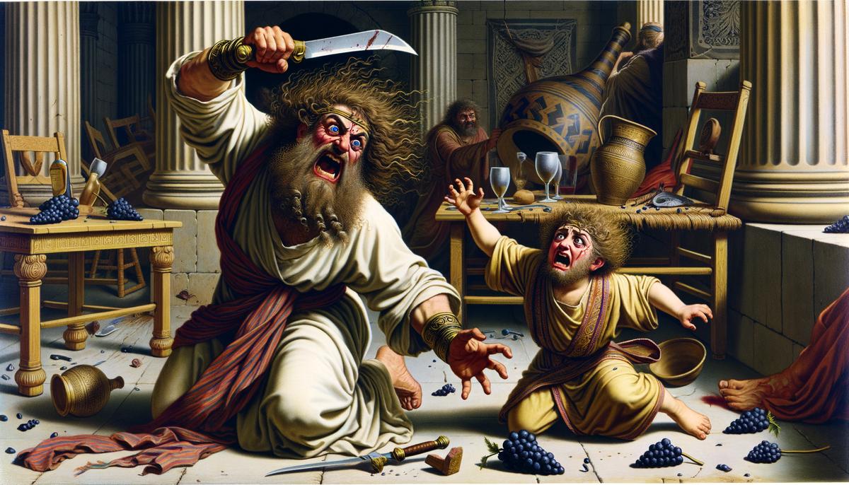 Lycurgus, king of the Edoni, struck with madness by Dionysus as punishment for banning the god's worship, mistaking his son for a vine and attacking him.
