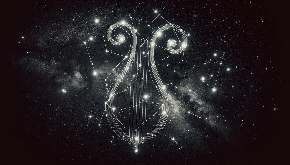 Lyra constellation with its brightest star Vega and a faint outline of a lyre