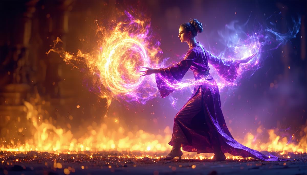 Medea, the sorceress, casting a powerful spell with magical effects