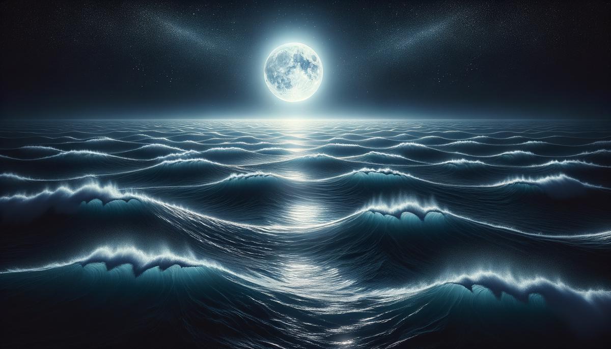 Moonlit ocean waves cresting under a night sky