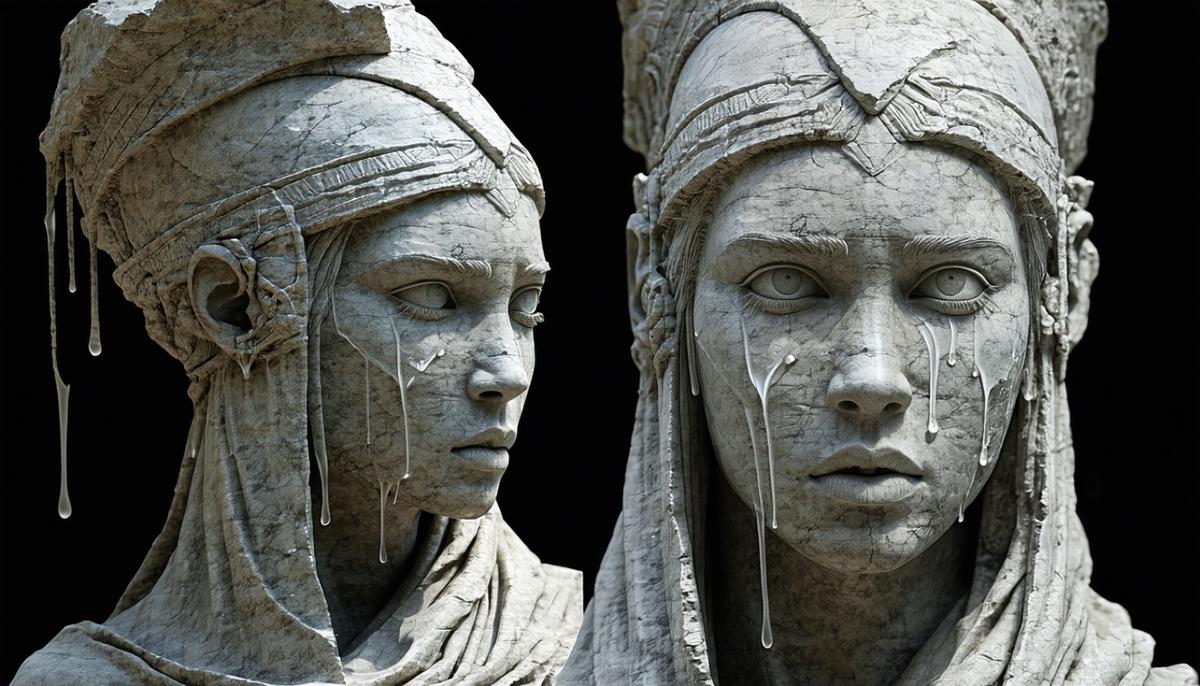 Niobe transformed into a weeping stone statue