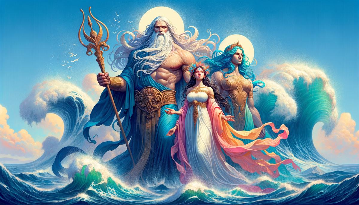 Oceanus and Tethys, the powerful Titan rulers of the oceans and fresh waters, with their daughter Clytie