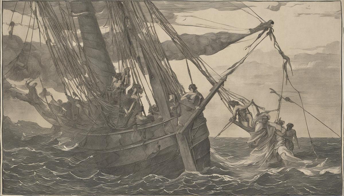 Odysseus, bound to the mast of his ship, resisting the alluring song of the deadly Sirens