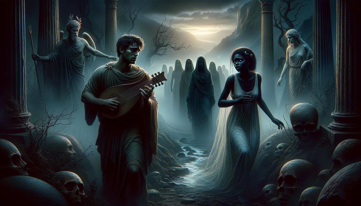 Orpheus looking back at Eurydice in the Underworld