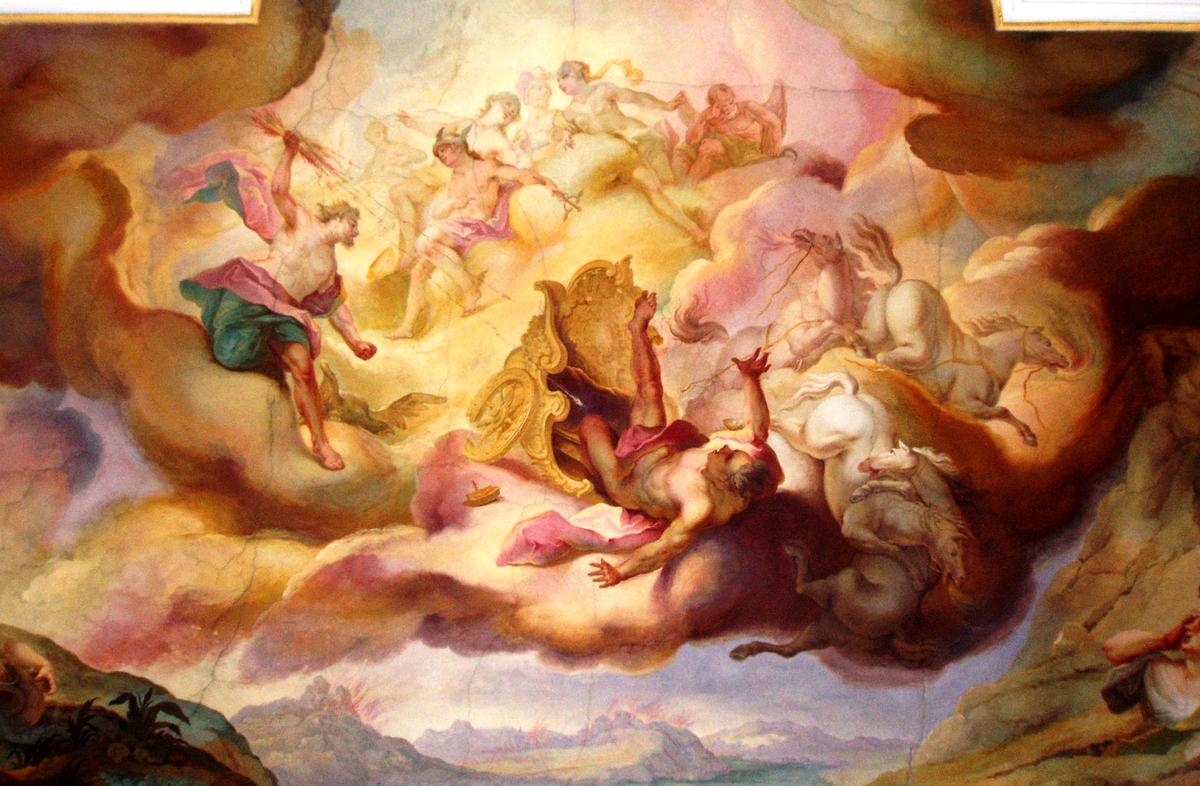 Phaethon losing control of the sun chariot as the Earth below descends into chaos