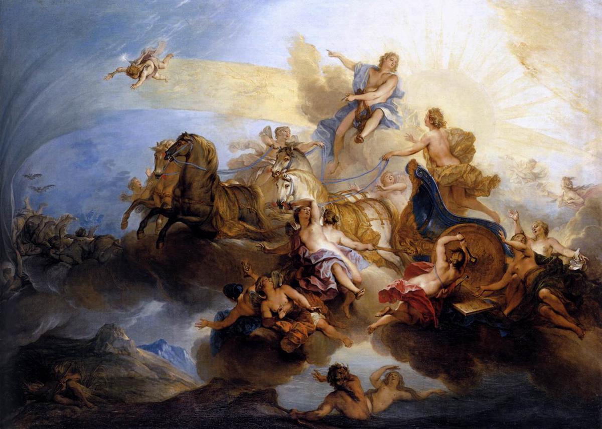 Phaeton losing control of the sun chariot, causing chaos in the sky and on Earth