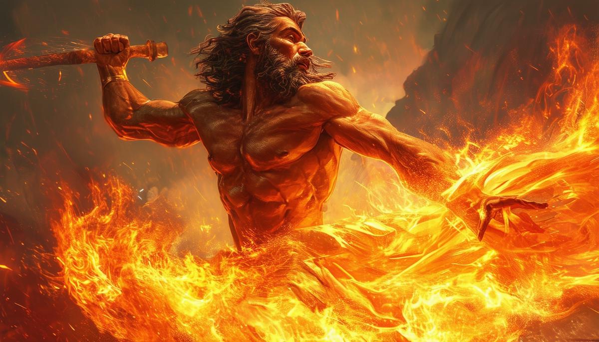 Prometheus daringly stealing fire from the Olympian gods to give to humanity