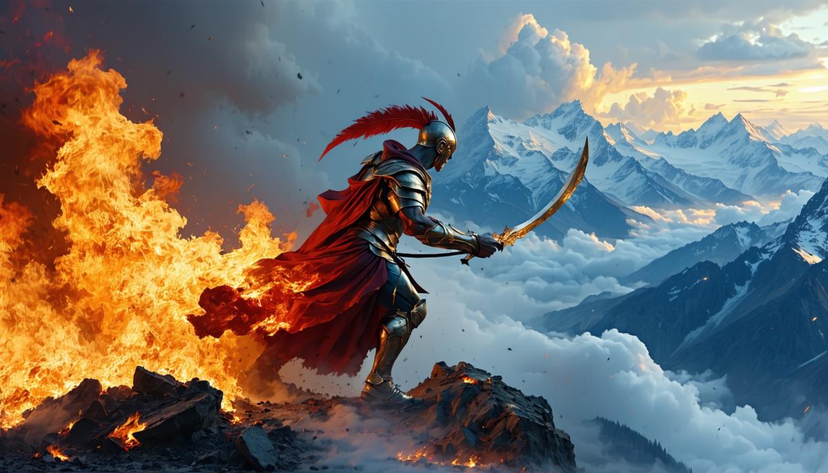 Prometheus stealthily taking fire from Mount Olympus to give to humanity