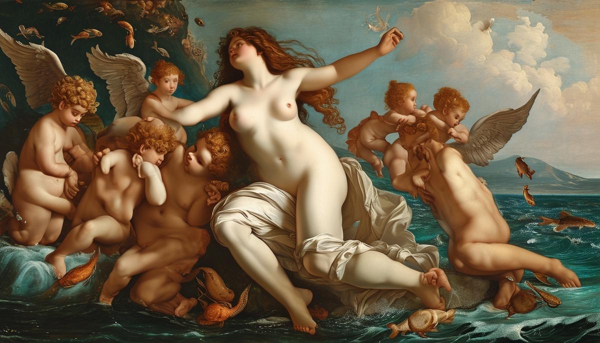 Raphael's painting 'The Triumph of Galatea', depicting Galatea as a symbol of divine beauty surrounded by cherubs and sea creatures