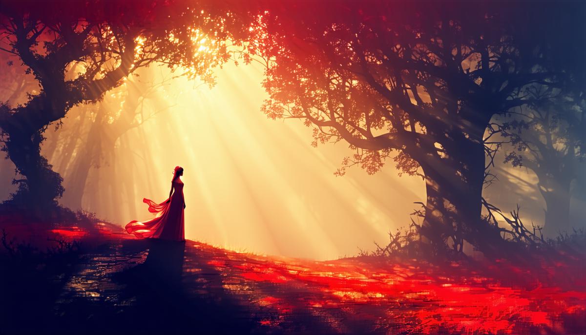 Symbolic representation of Persephone's psychological journey through light and shadow