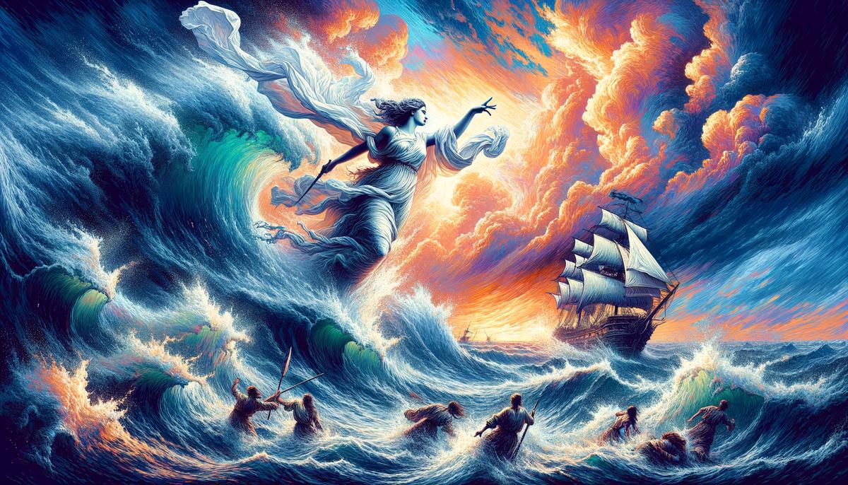 The goddess Leucothea appearing to protect sailors during a stormy sea