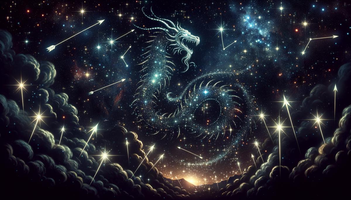 The Hydra constellation in the night sky with Heracles' poisoned arrows