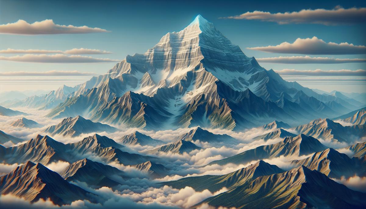 The majestic peak of Mount Olympus rising above the clouds, with rugged terrain and lush vegetation visible on its slopes