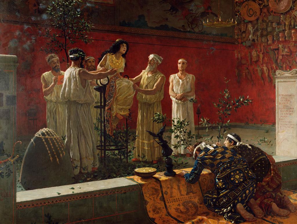 The Oracle of Delphi giving a prophecy to seekers