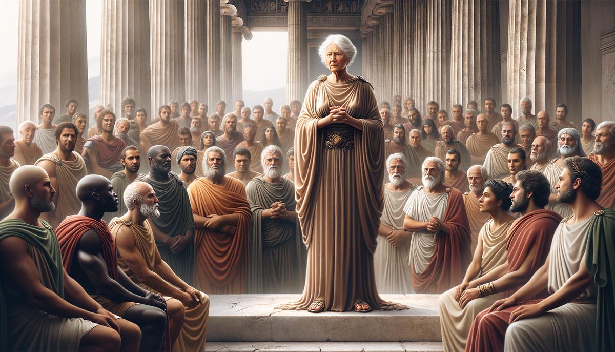 The Pythia addressing a group of ancient Greek leaders and warriors