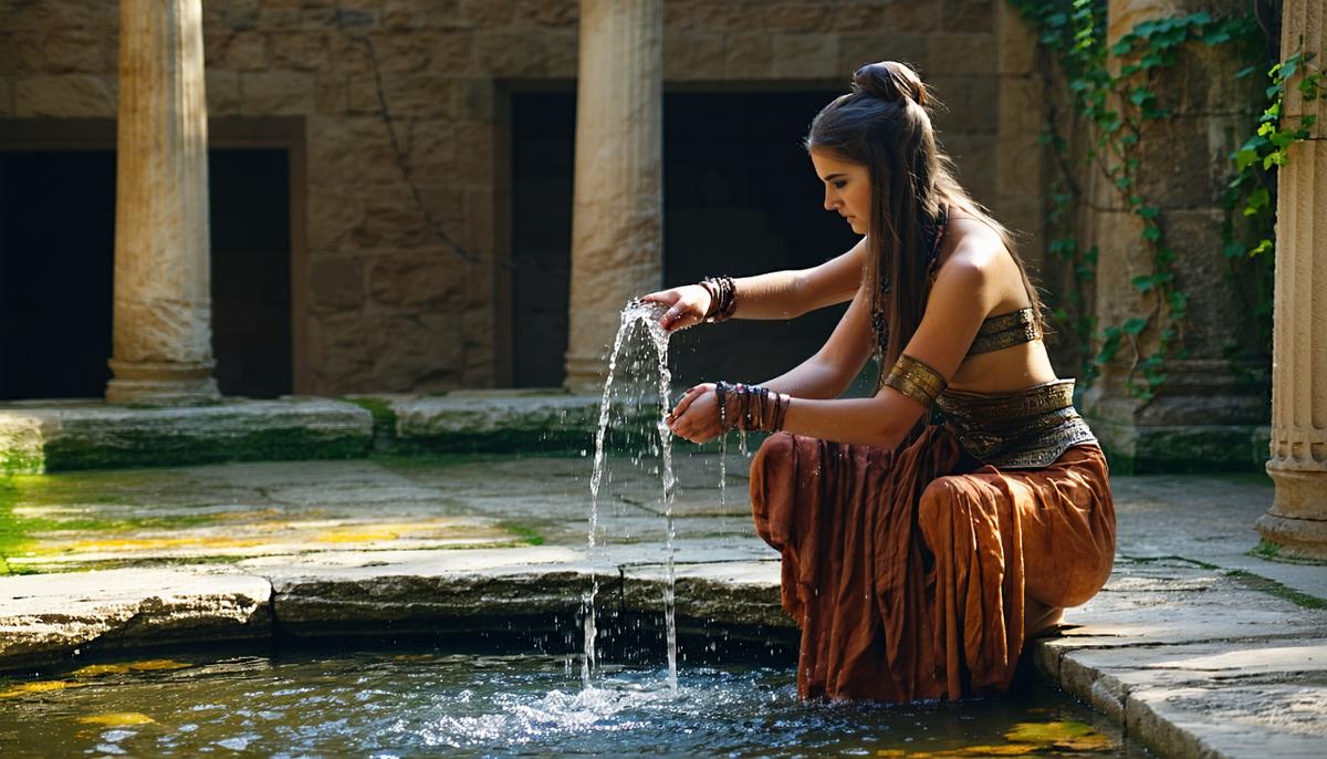 The Pythia performing her purification ritual at the Castalian Spring