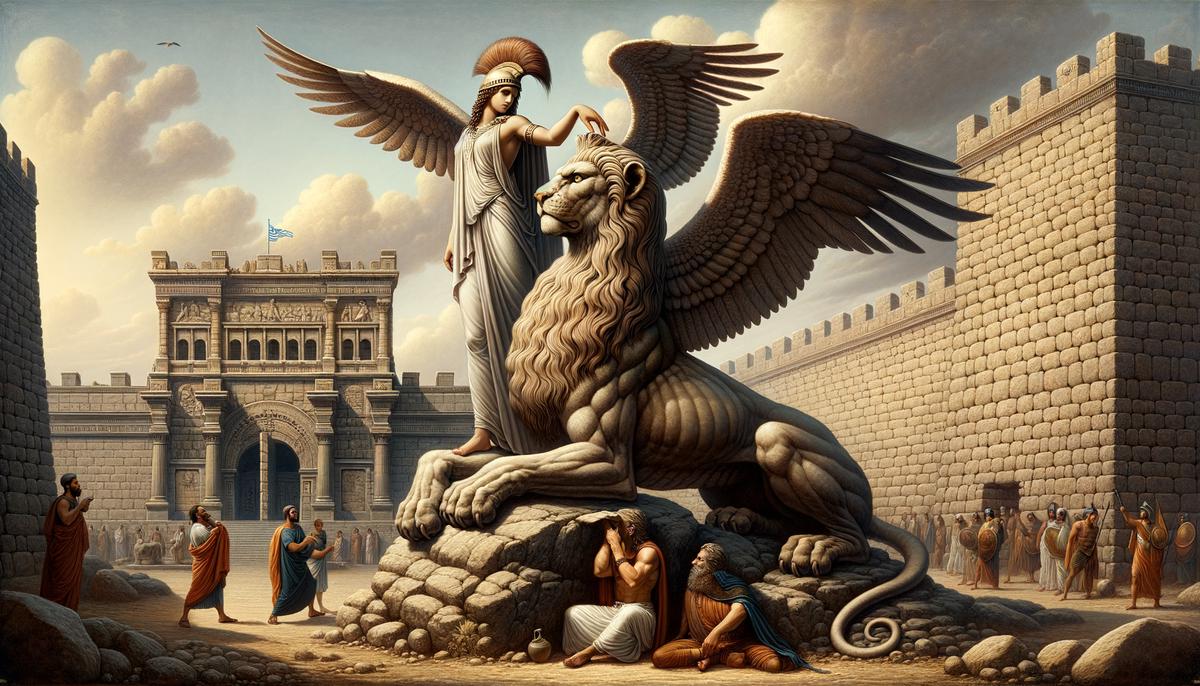 The Sphinx posing its famous riddle to Oedipus outside Thebes