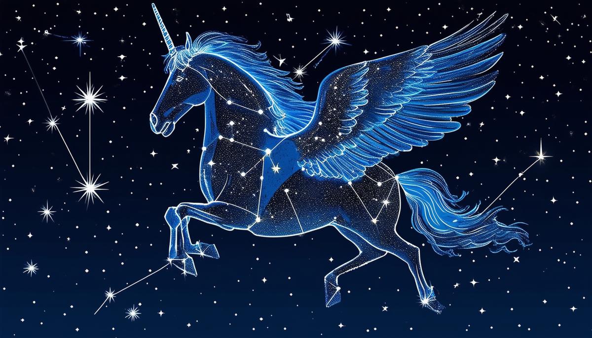 The stars making up the constellation of Pegasus the winged horse in the night sky