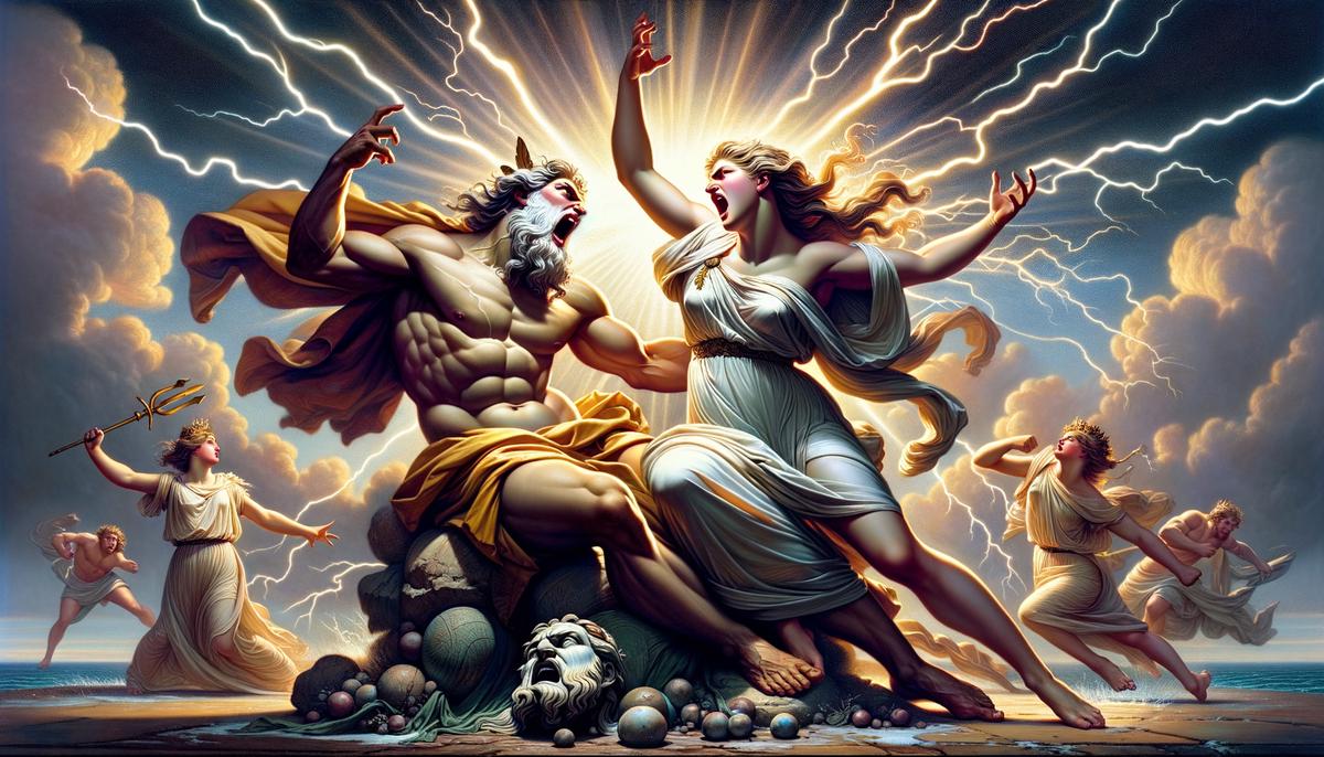 Zeus and Hera in a heated argument on Mount Olympus