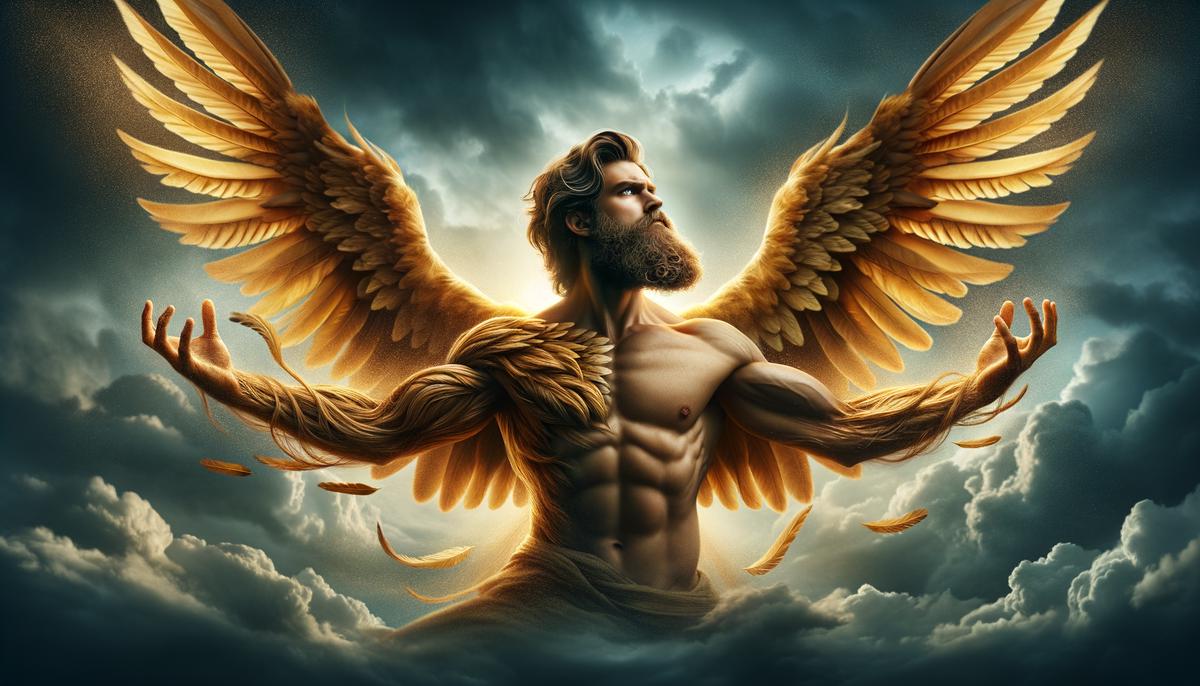 Zeus transforming into a majestic golden eagle
